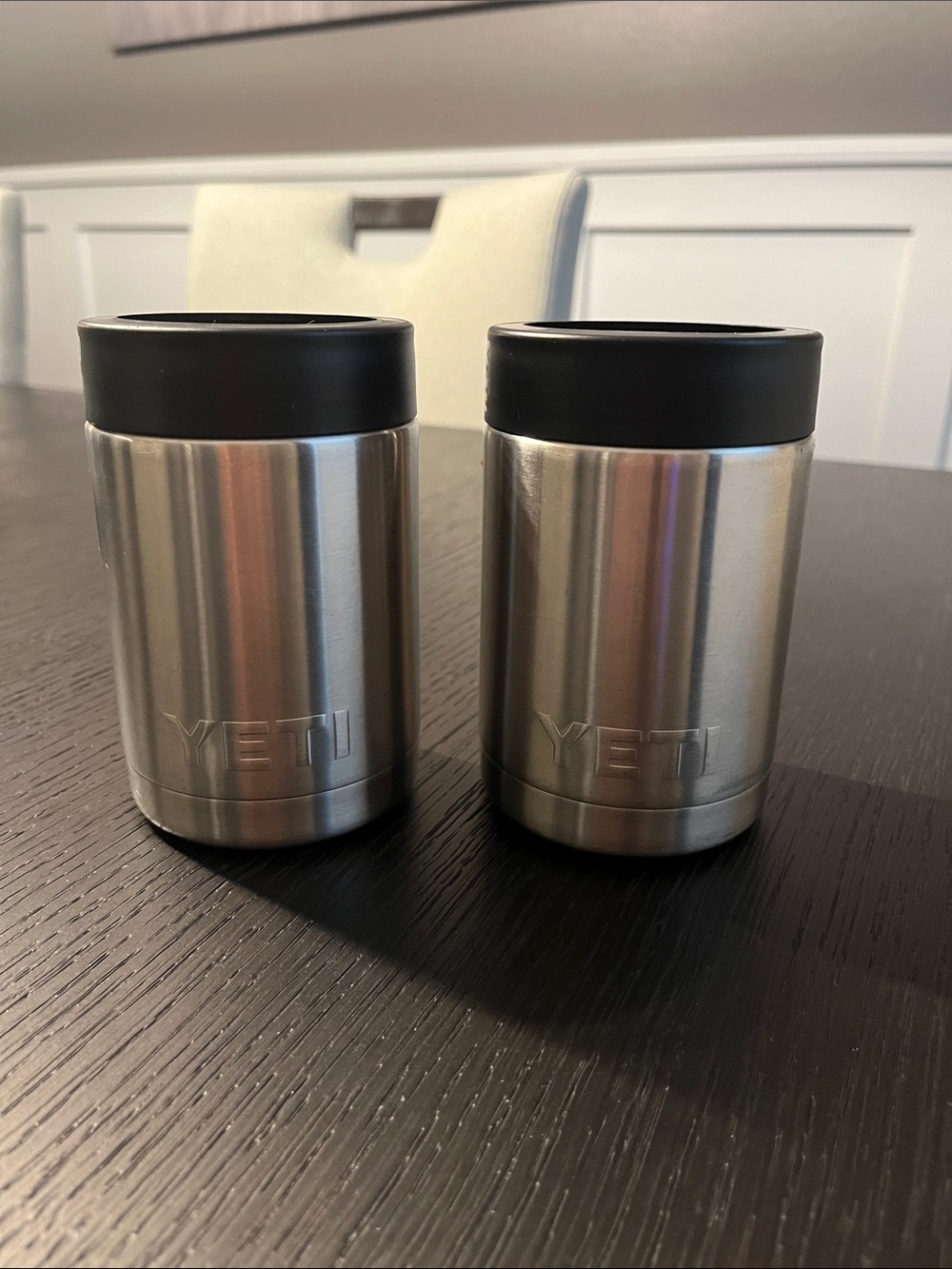 Yeti Stainless Steel Can Insulators with Black Tops - Set of 2